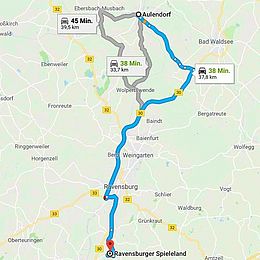 Route Aulendorf-Ravensburger Spieleland, das Abenteuer kennt einen Weg